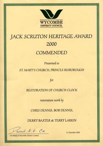 Jack Scruton Heritage Award certificate