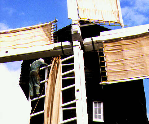 Lacey Green Windmill, removing the sail cloth